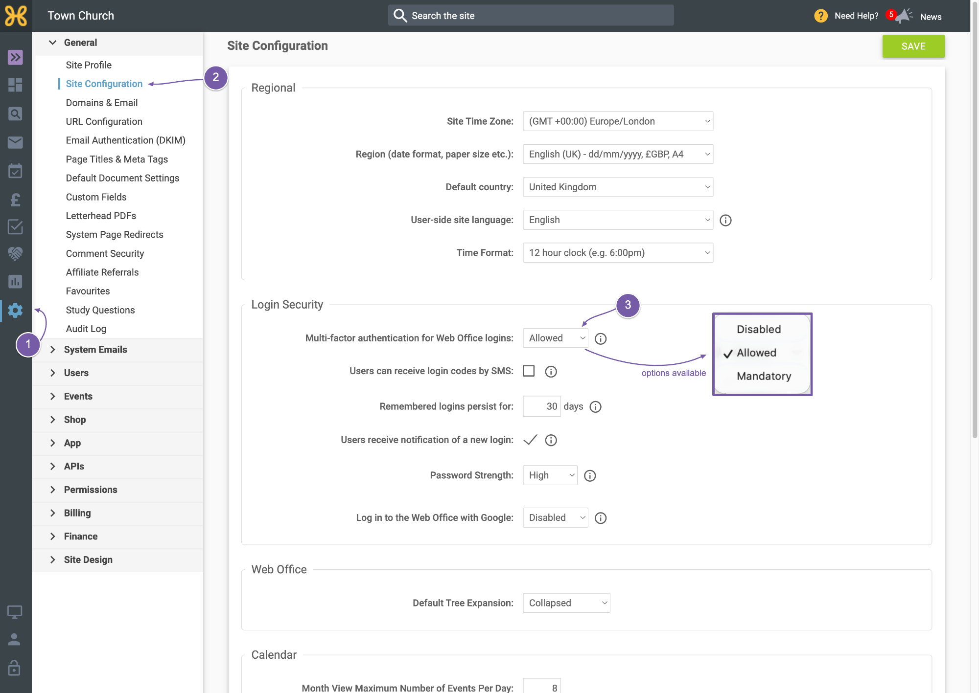 Enabling multi-factor authentication in Site Configuration