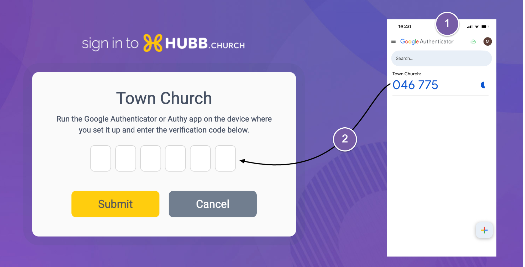 Entering the 6-digit authentication code at login