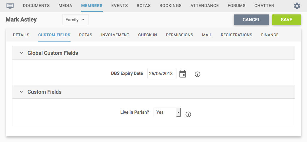 custom fields in user record