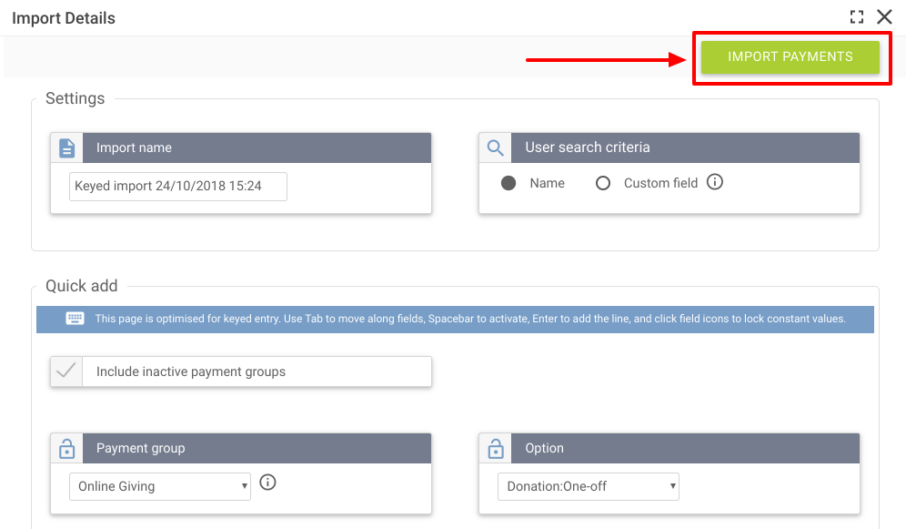 Import Payments Button